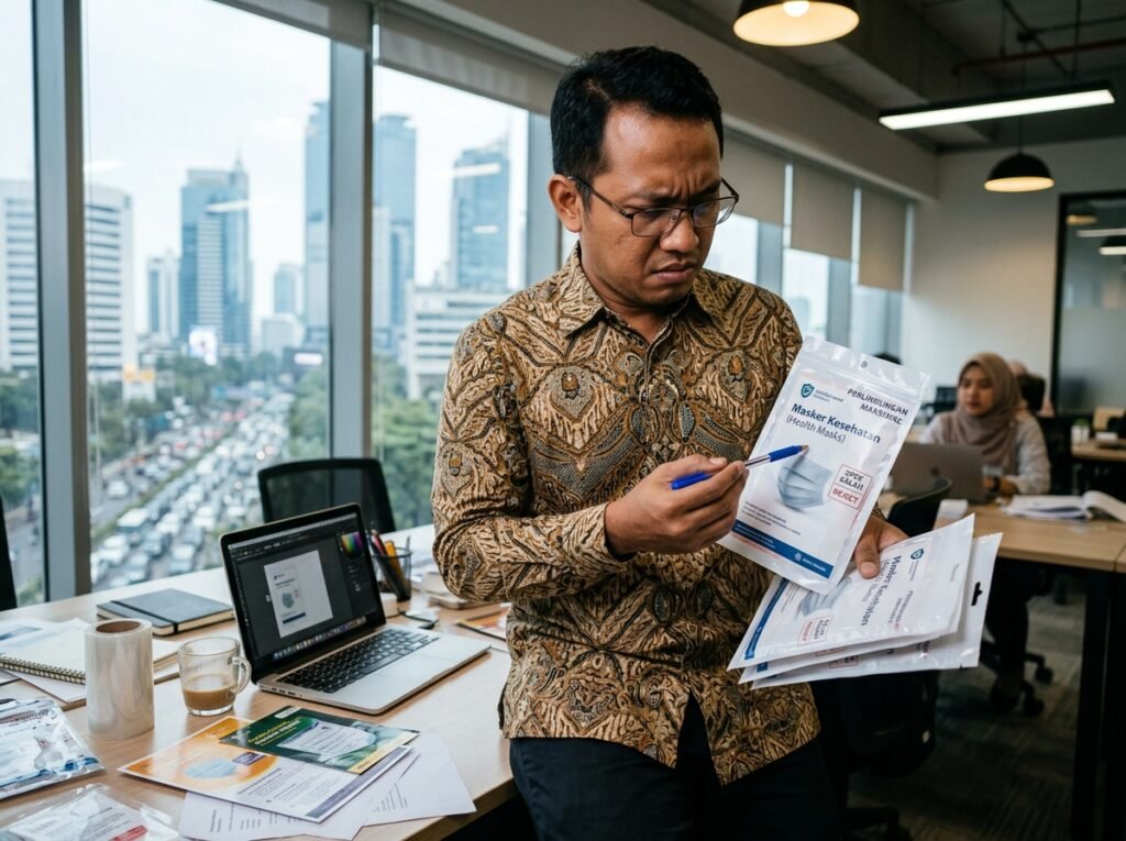 Pengusaha sedang mengecek kualitas hasil produksi wadah pelindung produk yang cacat akibat kesalahan spesifikasi desain